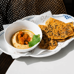Hummus with pickled chanterelles